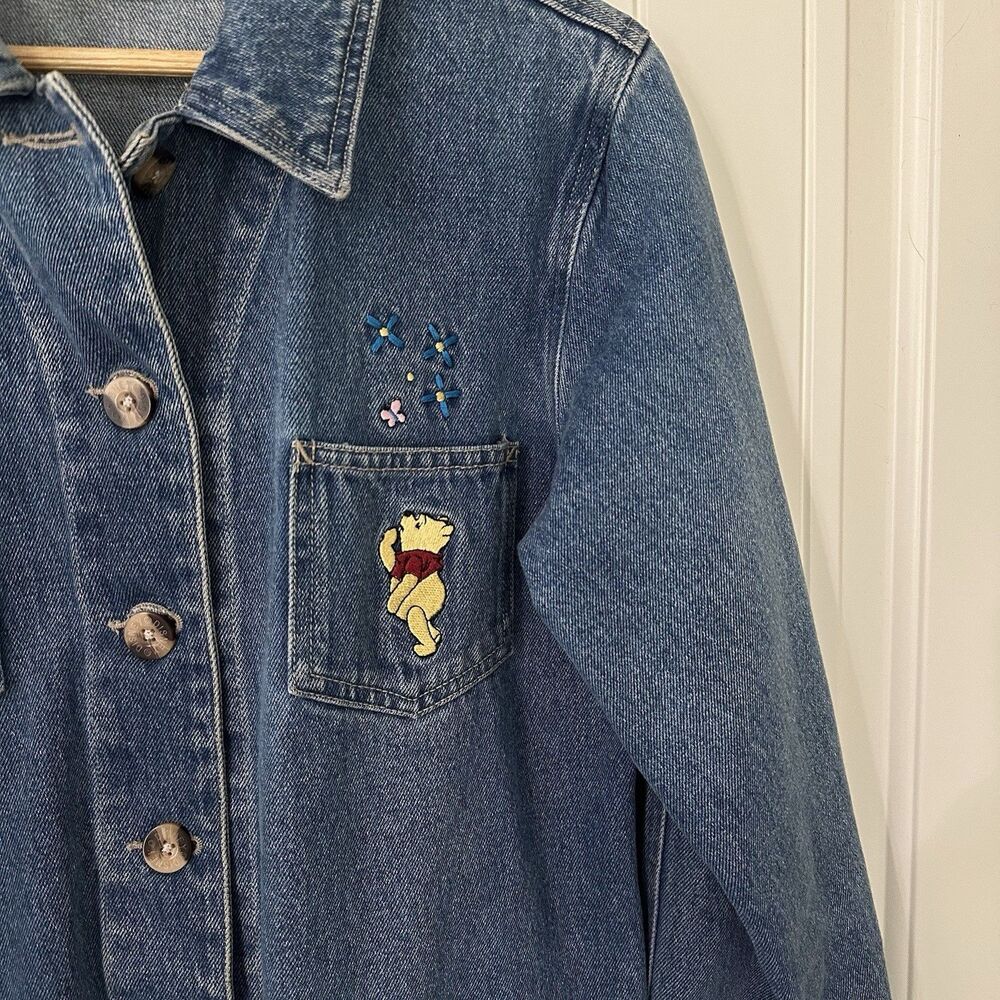 Vintage Winnie Pooh Disney Jacket Chore Embroidered Denim Size Medium Y2K - Picture 3 of 8